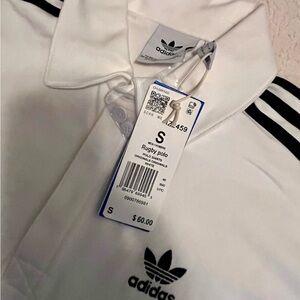 adidas White Polo with Black Trefoil and Stripes